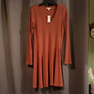 Maurices Rust Cable Knit V-Neck Long Sleeve Dress